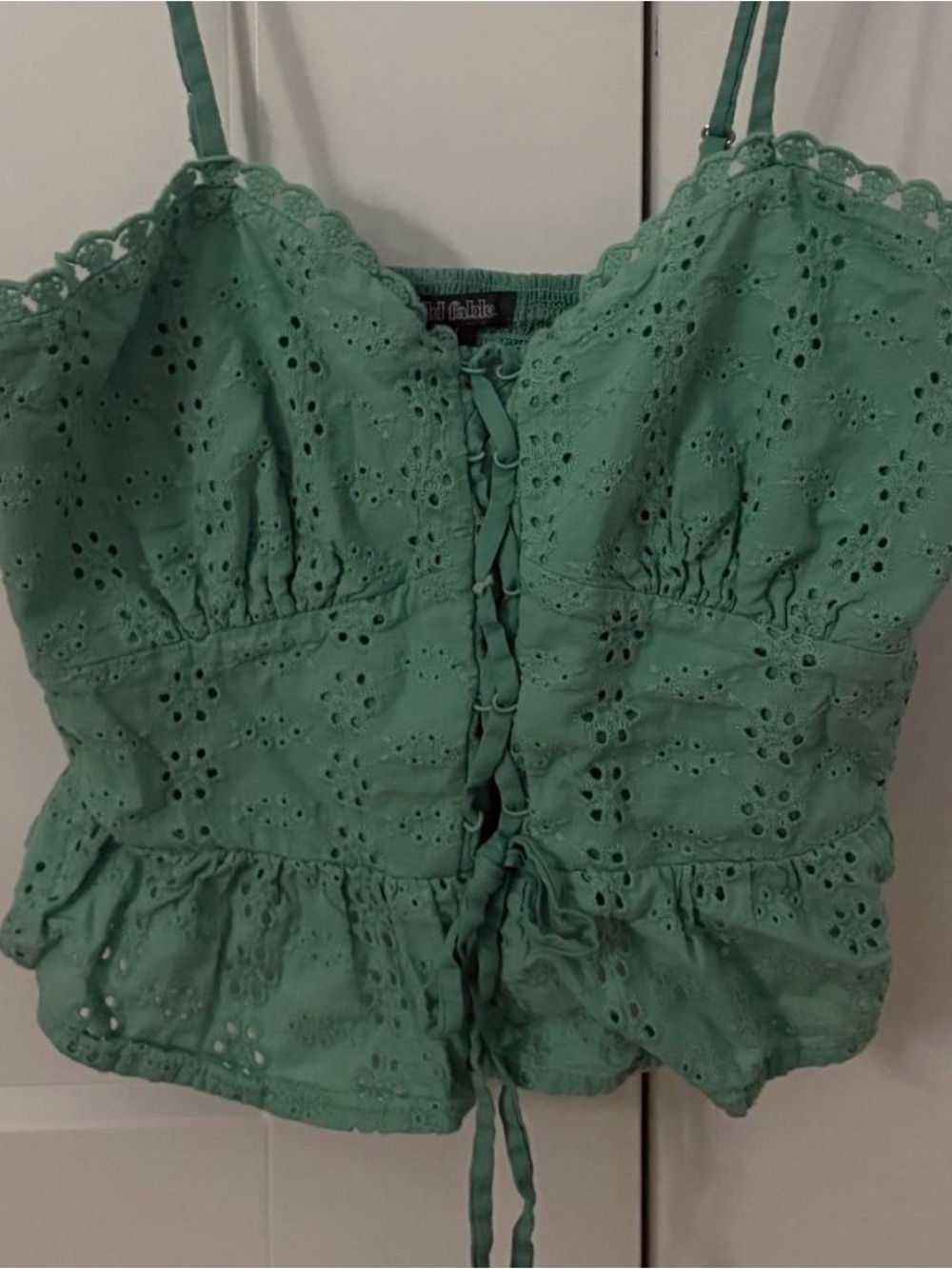 wild fable Mint Green Eyelet Lace-Up Camisole